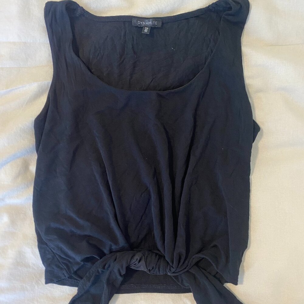 Dynamite Black Cropped SLeeveless Shirt Summer Tie Up Tank Top Size Small - Picture 2 of 4